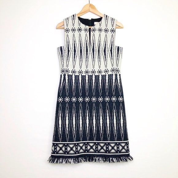 Tory Burch, black/ivory tweed Savora fringed dress - Picture 2 of 13